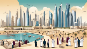 An illustrated guide depicting the steps for successful company formation in Qatar, featuring the Doha skyline, essential documents, interactions with gove