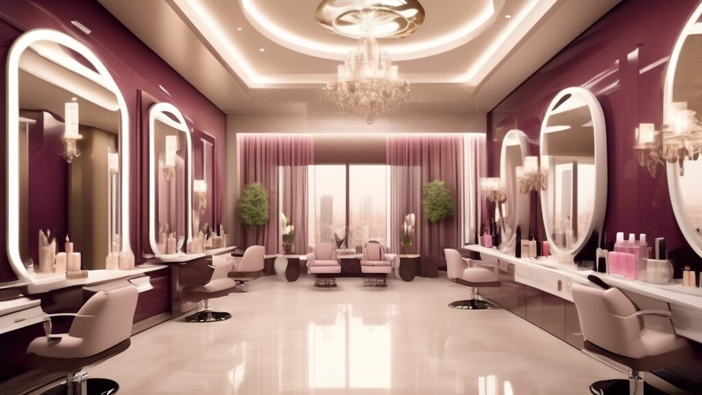 Create an image of a modern, luxurious beauty salon in Qatar with elegant décor, state-of-the-art equipment, and a welcoming atmosphere to depict the oppor