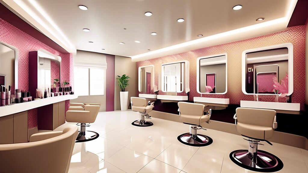 Create an image of a modern beauty salon in Qatar, showcasing a chic and stylish interior design that complies with all legal requirements set forth by Qat